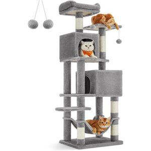 Cat Tree, 61-Inch Cat Tower for Indoor Cats, Plush Multi-Level Cat Condo